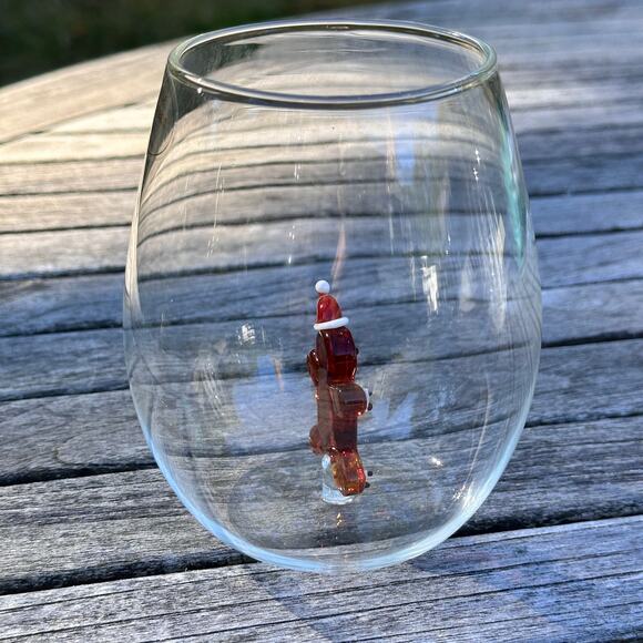 New Handblown Glass Stemless Wine Glass Decorated Gingerbread Man Holiday Décor - Picture 8 of 11